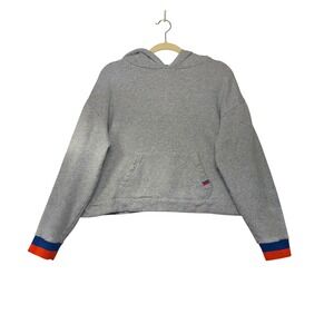 Kule Gray Cropped Hoodie Sweatshirt XL Striped Cuffs Cotton Heather Gray